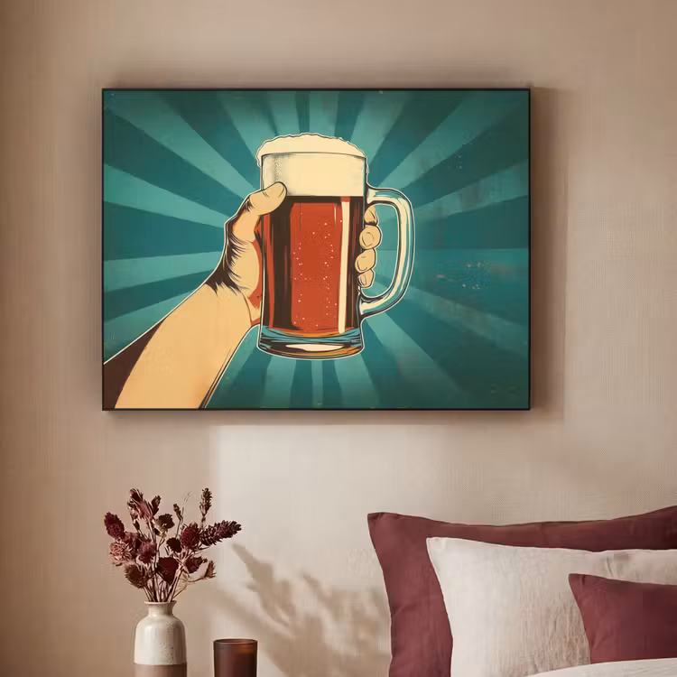 Bierglas - Schuim - Retro - Groen Textielframe - compleet frame klein -sfeer1