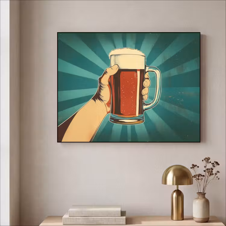 Bierglas - Schuim - Retro - Groen Textielframe zwart klein -sfeer2