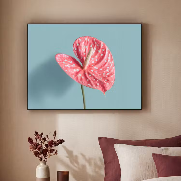 Blad - Anthurium - Stippen - Roze Textielframe zwart klein -sfeer1