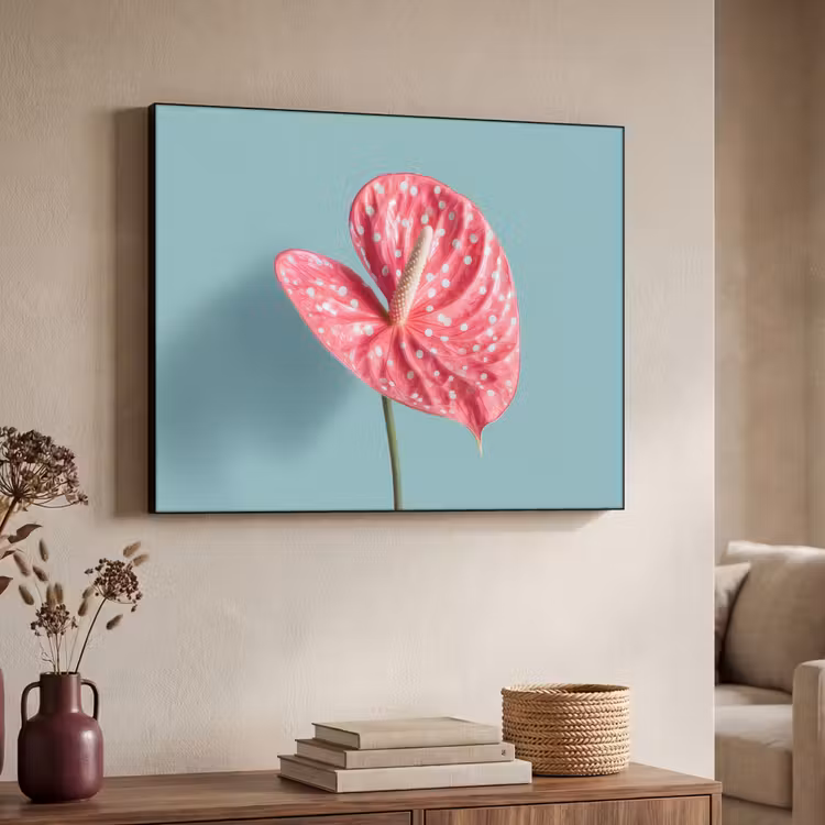 Blad - Anthurium - Stippen - Roze Textielframe zwart klein -sfeer3