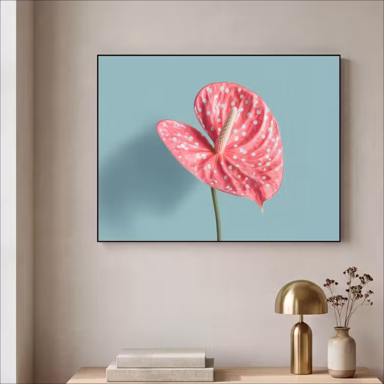 Blad - Anthurium - Stippen - Roze Textielframe - compleet frame klein -sfeer2