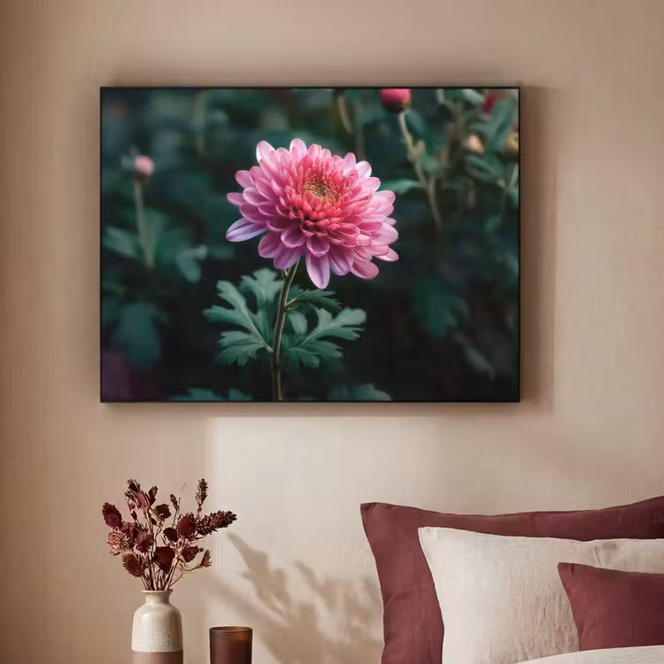 Blad - Chrysant - Roze - Schaduw Textielframe - compleet frame klein -sfeer1