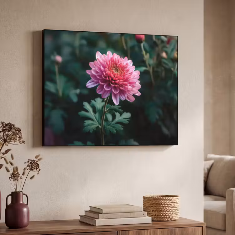 Blad - Chrysant - Roze - Schaduw Textielframe - compleet frame klein -sfeer3