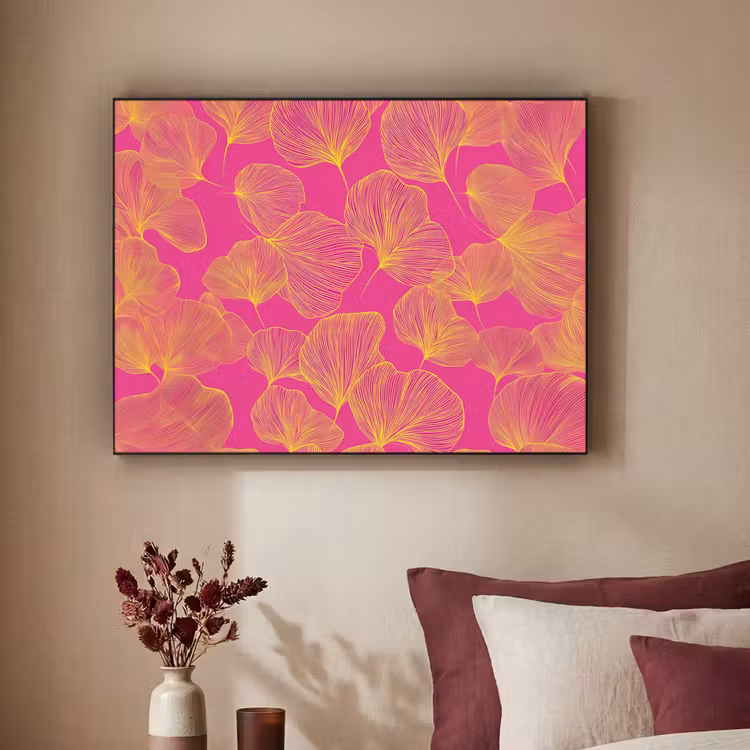 Bladeren - Nerven - Grafisch - Roze Textielframe - compleet frame klein -sfeer1