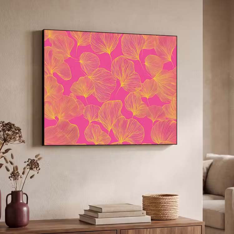 Bladeren - Nerven - Grafisch - Roze Textielframe - compleet frame klein -sfeer3