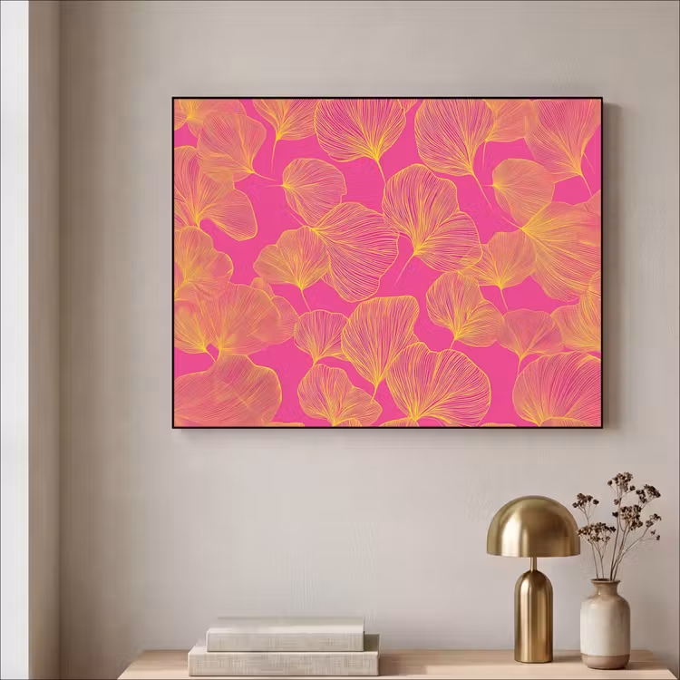 Bladeren - Nerven - Grafisch - Roze Textielframe zwart klein -sfeer2