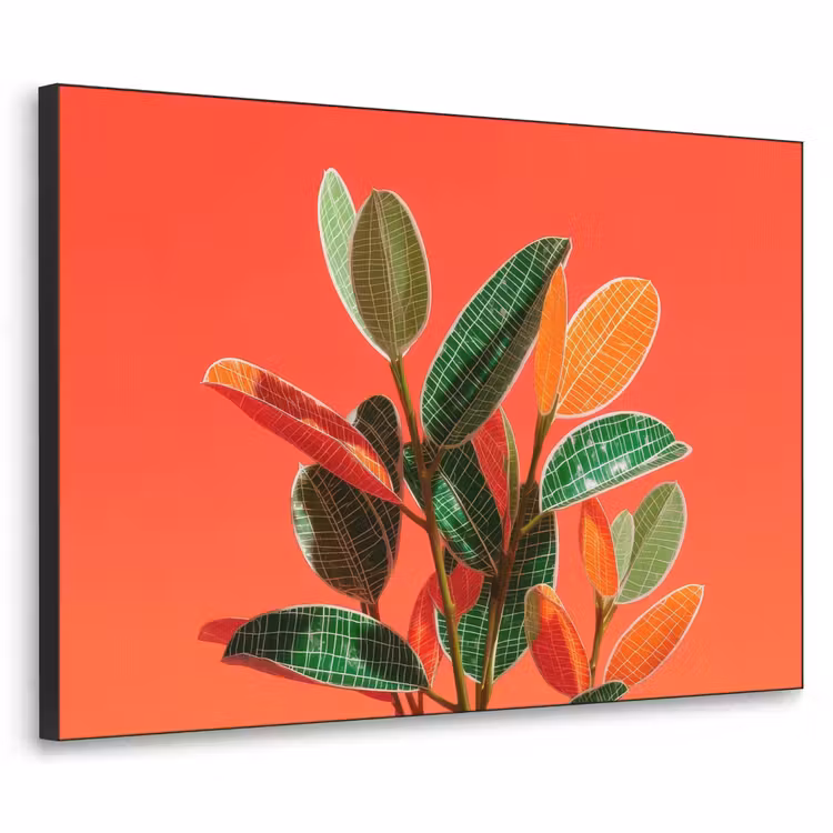 Bladeren - Nerven - Oranje - Structuur Textielframe zwart klein -3d