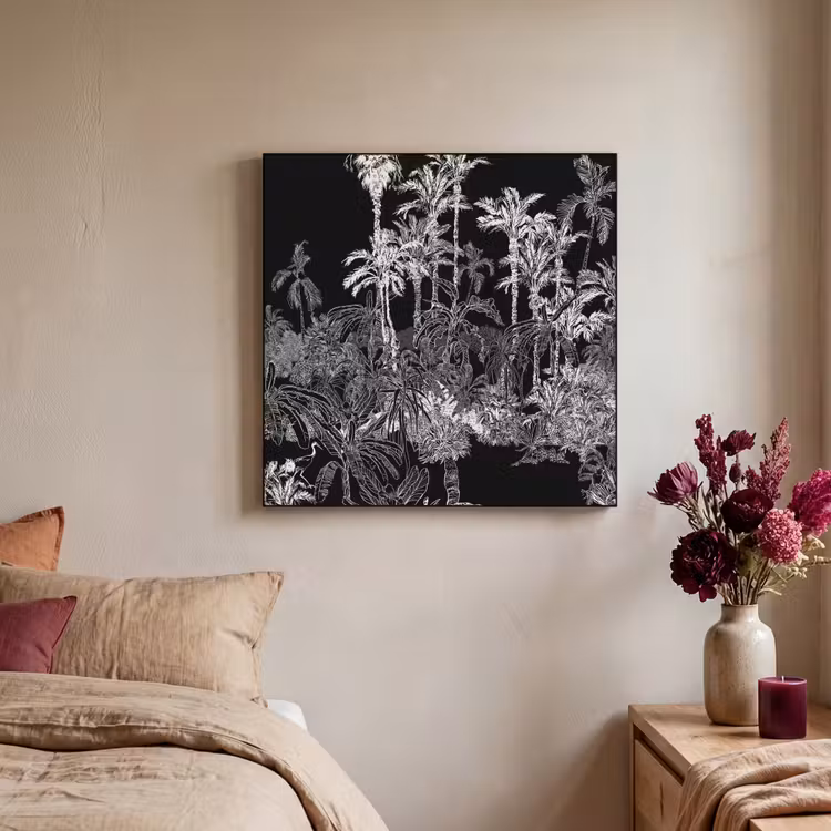 Bladeren - Bomen - Jungle Textielframe zwart klein -sfeer1