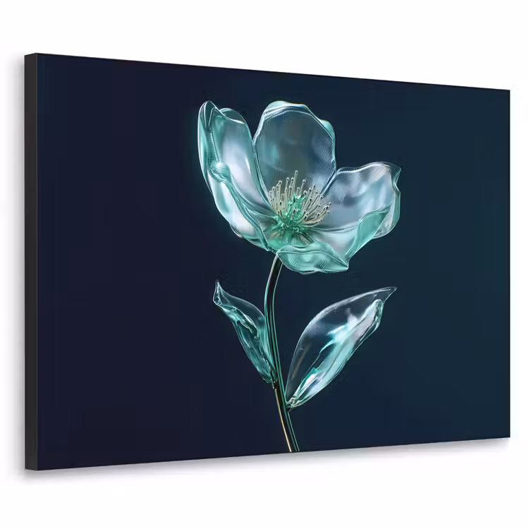 Bladeren - Bloem - Glazen - Donkerblauw Textielframe zwart klein -3d