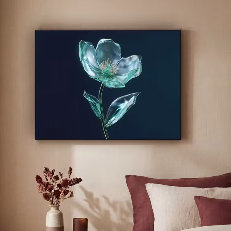 Bladeren - Bloem - Glazen - Donkerblauw Textielframe zwart klein -sfeer1