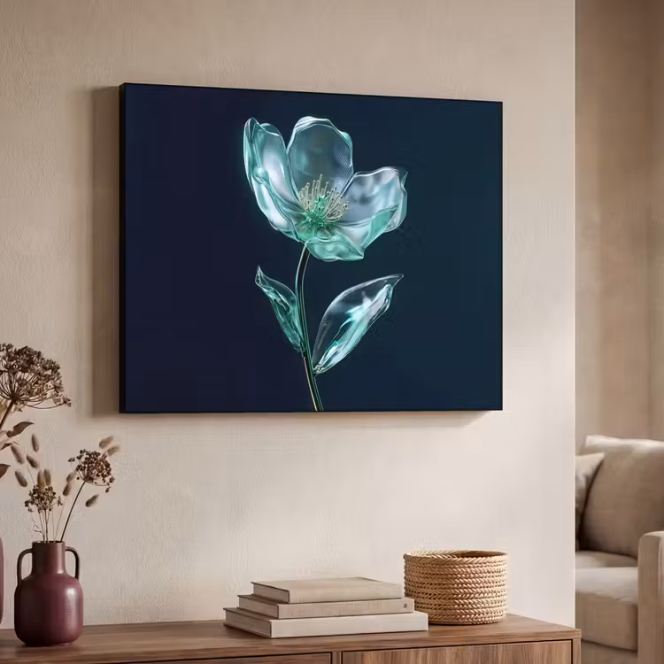 Bladeren - Bloem - Glazen - Donkerblauw Textielframe zwart klein -sfeer3