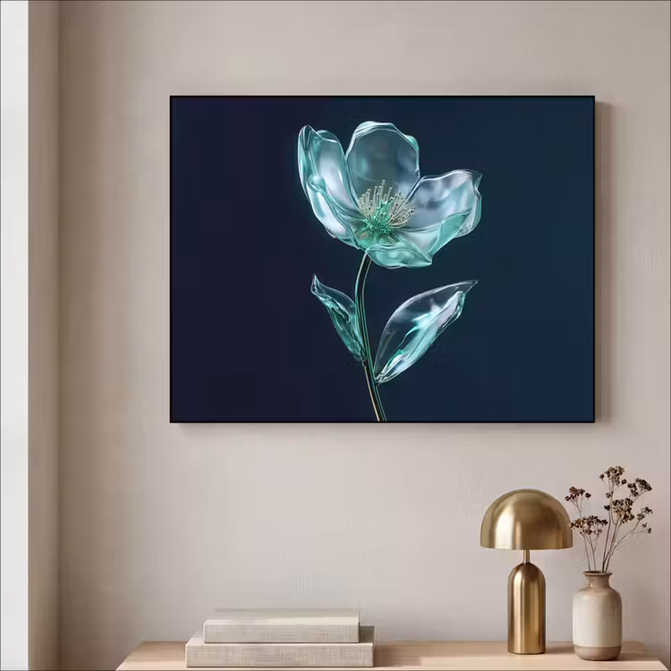 Bladeren - Bloem - Glazen - Donkerblauw Textielframe - compleet frame klein -sfeer2