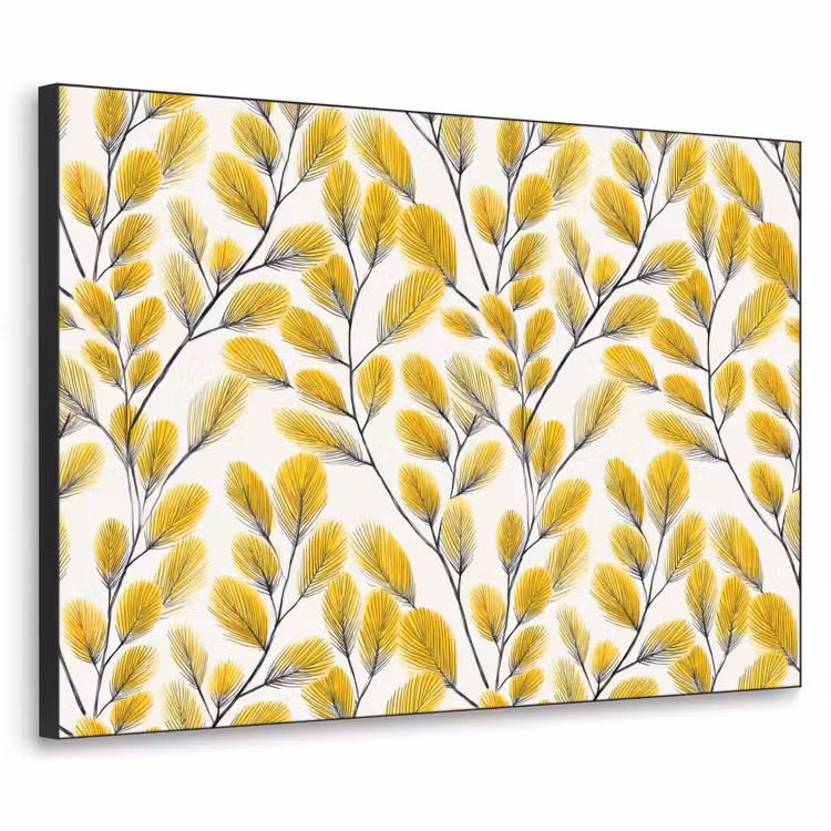 Bladeren - Botanisch - Elegant - Geel - Zwart Textielframe zwart klein 947 -3d
