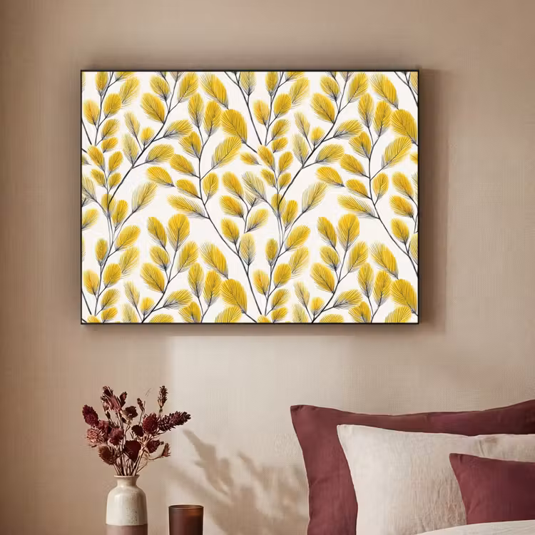 Bladeren - Botanisch - Elegant - Geel - Zwart Textielframe zwart klein 947 -sfeer1