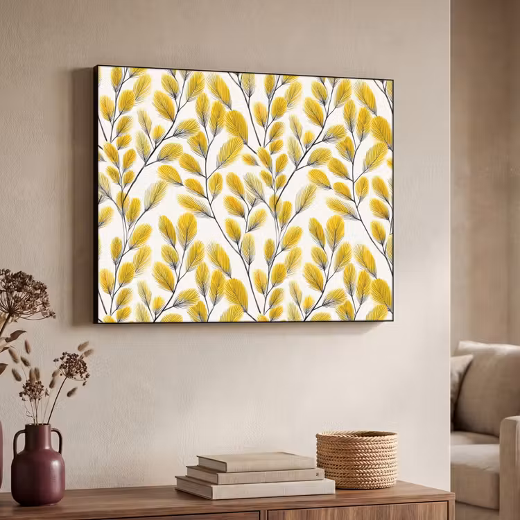 Bladeren - Botanisch - Elegant - Geel - Zwart Textielframe zwart klein 947 -sfeer3