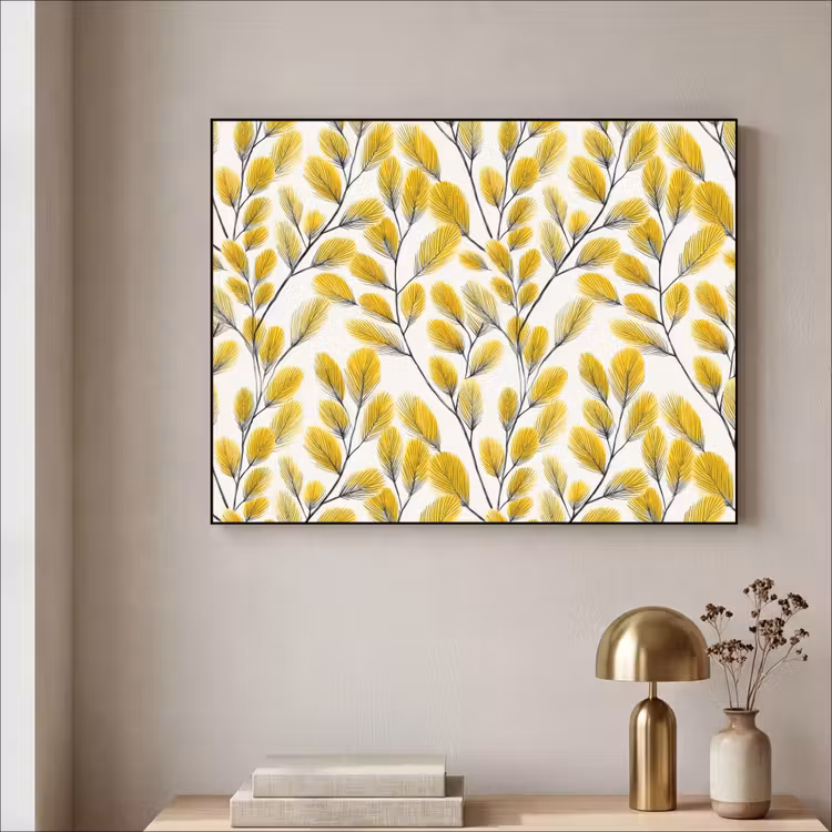 Bladeren - Botanisch - Elegant - Geel - Zwart Textielframe zwart klein 947 -sfeer2