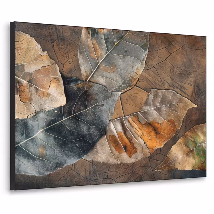Bladeren - Bruin - Herfst - Natuur Textielframe zwart klein -3d