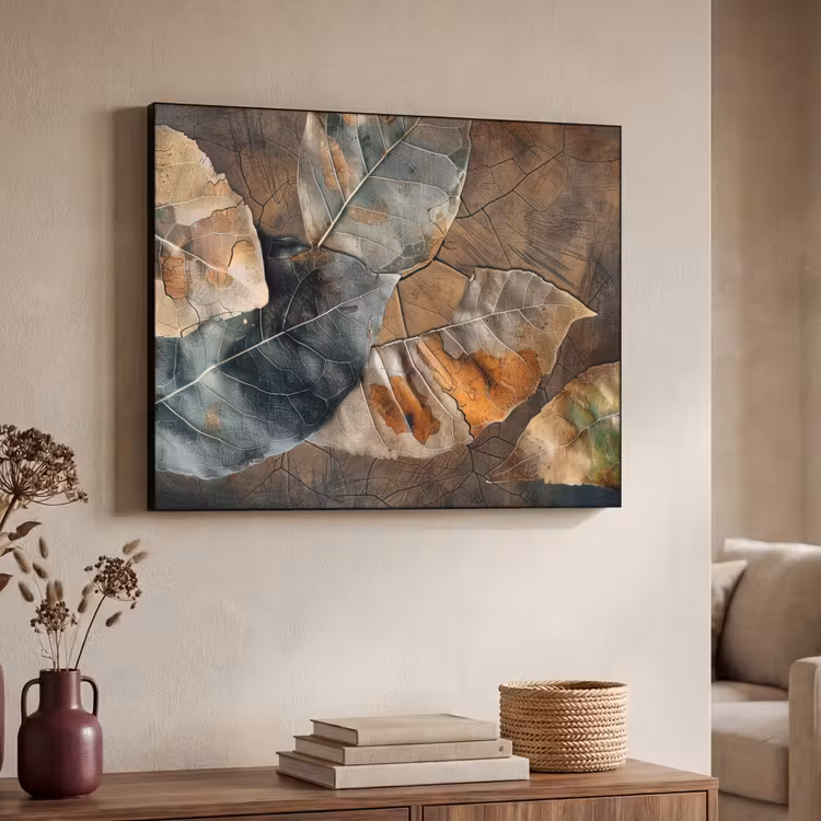 Bladeren - Bruin - Herfst - Natuur Textielframe zwart klein -sfeer3