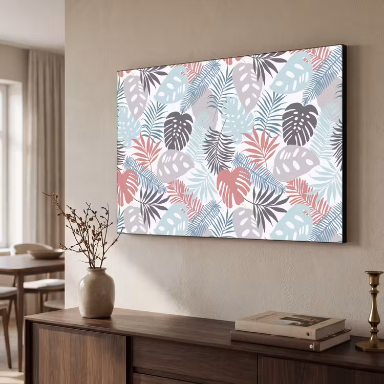 Bladeren - Jungle - Pastel - Tropisch Textielframe zwart klein -sfeer3