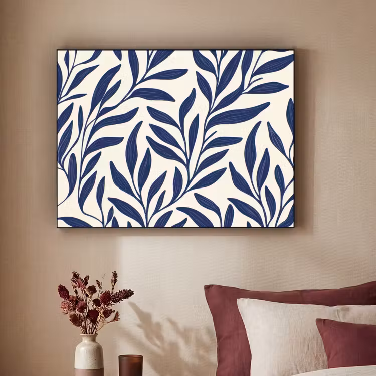 Bladeren - Klimop - Donkerblauw Textielframe zwart klein -sfeer1