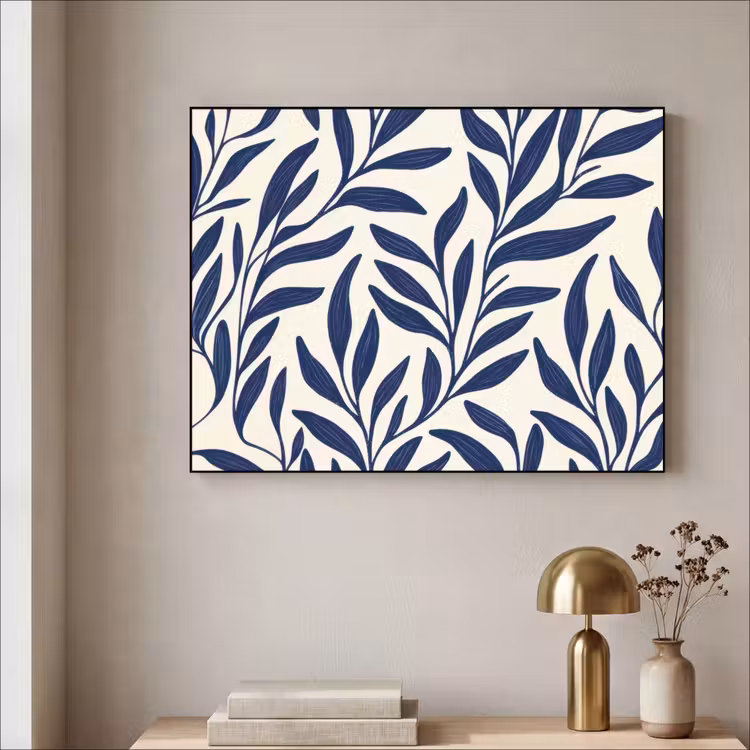 Bladeren - Klimop - Donkerblauw Textielframe - compleet frame klein -sfeer2