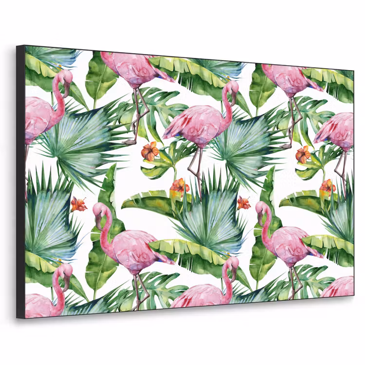 Bladeren - Flamingo - Bloemen - Jungle Textielframe zwart klein -3d