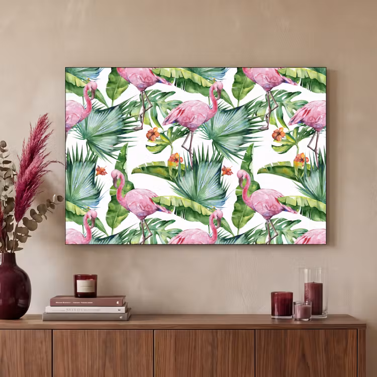 Bladeren - Flamingo - Bloemen - Jungle Textielframe zwart klein -sfeer1