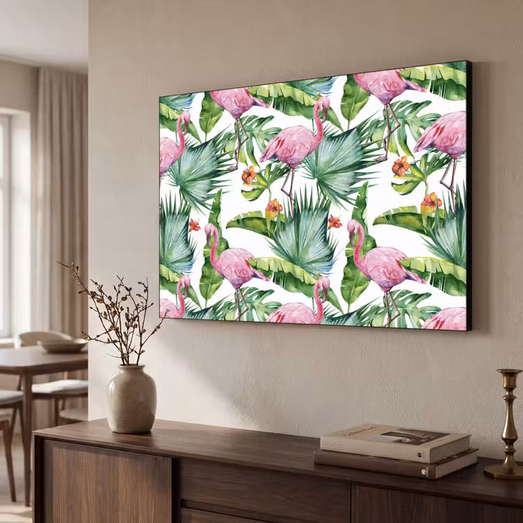 Bladeren - Flamingo - Bloemen - Jungle Textielframe zwart klein -sfeer3