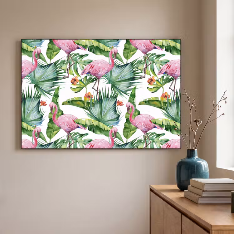 Bladeren - Flamingo - Bloemen - Jungle Textielframe zwart klein -sfeer2