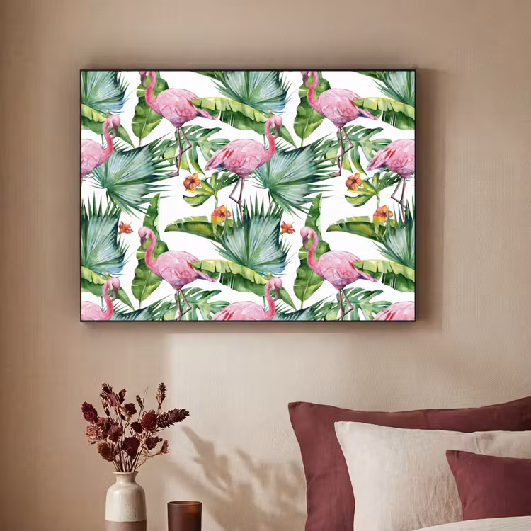 Bladeren - Flamingo - Jungle Textielframe zwart klein -sfeer1
