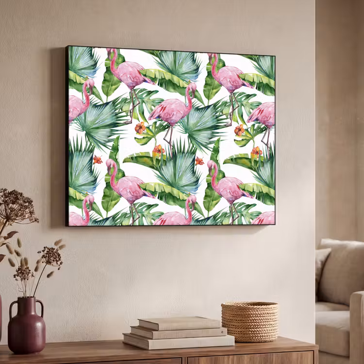 Bladeren - Flamingo - Jungle Textielframe zwart klein -sfeer3