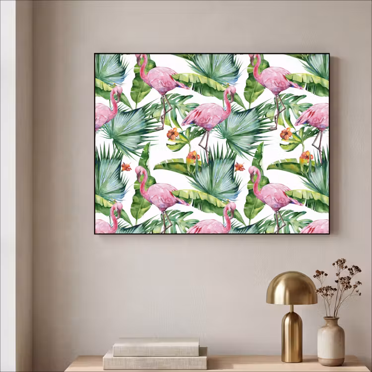 Bladeren - Flamingo - Jungle Textielframe zwart klein -sfeer2