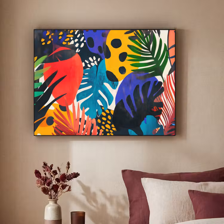 Bladeren - Vormen - Abstract - Kleurrijk Textielframe zwart klein -sfeer1