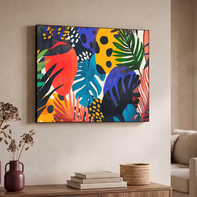 Bladeren - Vormen - Abstract - Kleurrijk Textielframe zwart klein -sfeer3