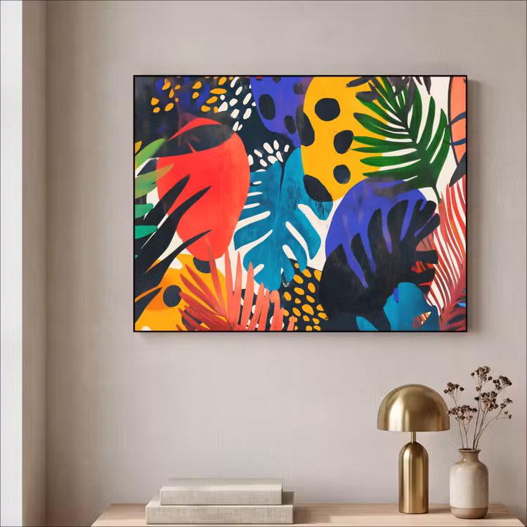 Bladeren - Vormen - Abstract - Kleurrijk Textielframe zwart klein -sfeer2
