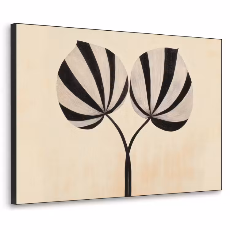 Bladeren - Gestreept - Stengel - Beige Textielframe zwart klein -3d
