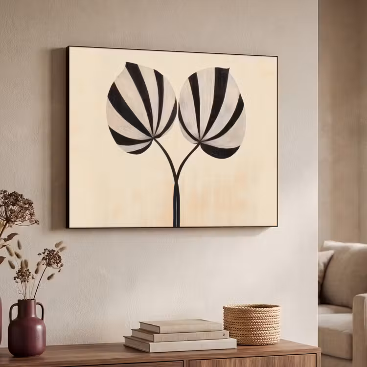Bladeren - Gestreept - Stengel - Beige Textielframe - compleet frame klein -sfeer3