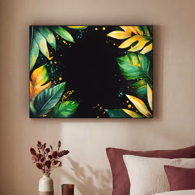 Bladeren - Groen - Geel - Verf - Jungle Textielframe - compleet frame klein -sfeer1