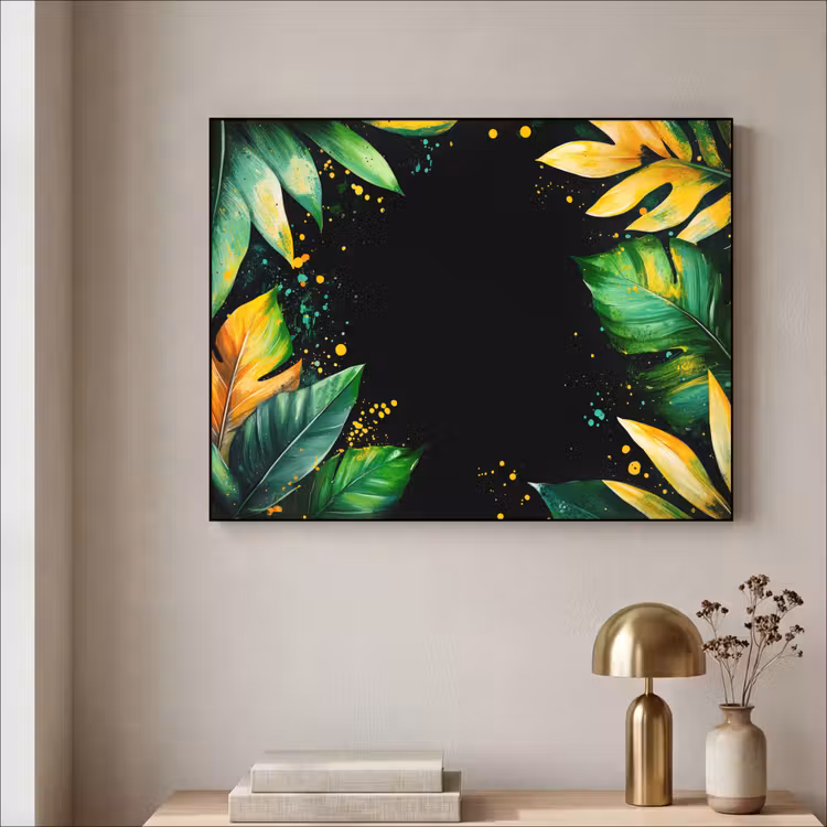 Bladeren - Groen - Geel - Verf - Jungle Textielframe - compleet frame klein -sfeer2