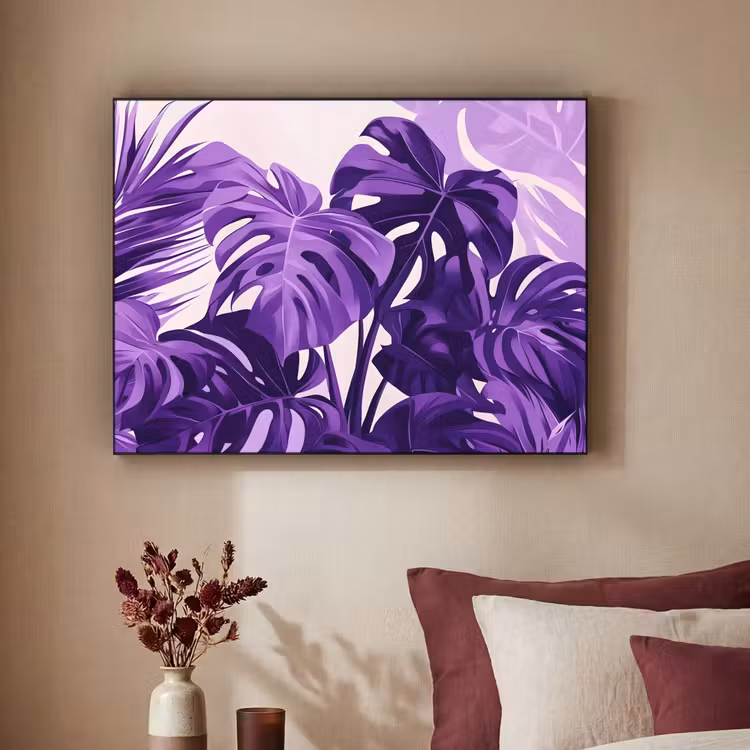 Bladeren - Paars - Tropisch - Abstract Textielframe - compleet frame klein -sfeer1