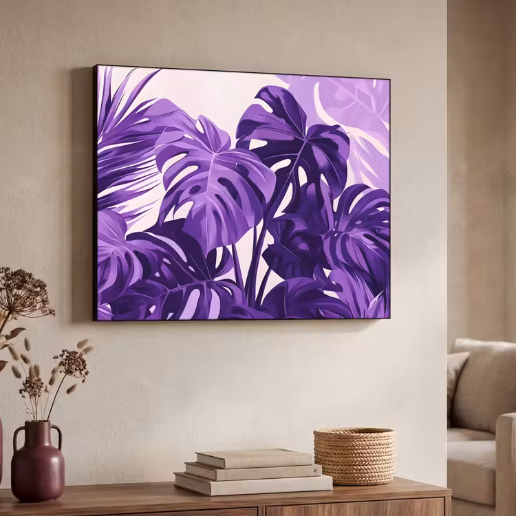 Bladeren - Paars - Tropisch - Abstract Textielframe zwart klein -sfeer3