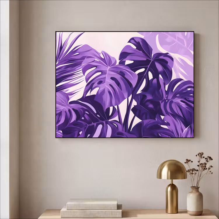 Bladeren - Paars - Tropisch - Abstract Textielframe - compleet frame klein -sfeer2