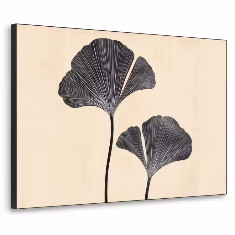 Bladeren - Minimalistisch - Zwart Textielframe zwart klein -3d