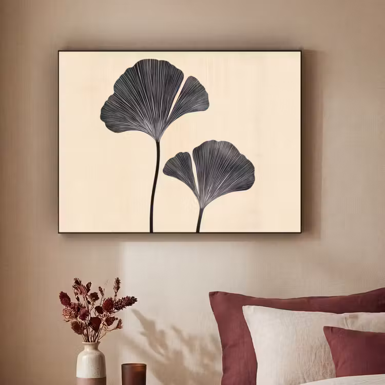 Bladeren - Minimalistisch - Zwart Textielframe - compleet frame klein -sfeer1