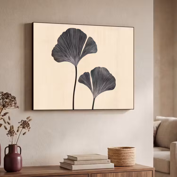Bladeren - Minimalistisch - Zwart Textielframe - compleet frame klein -sfeer3