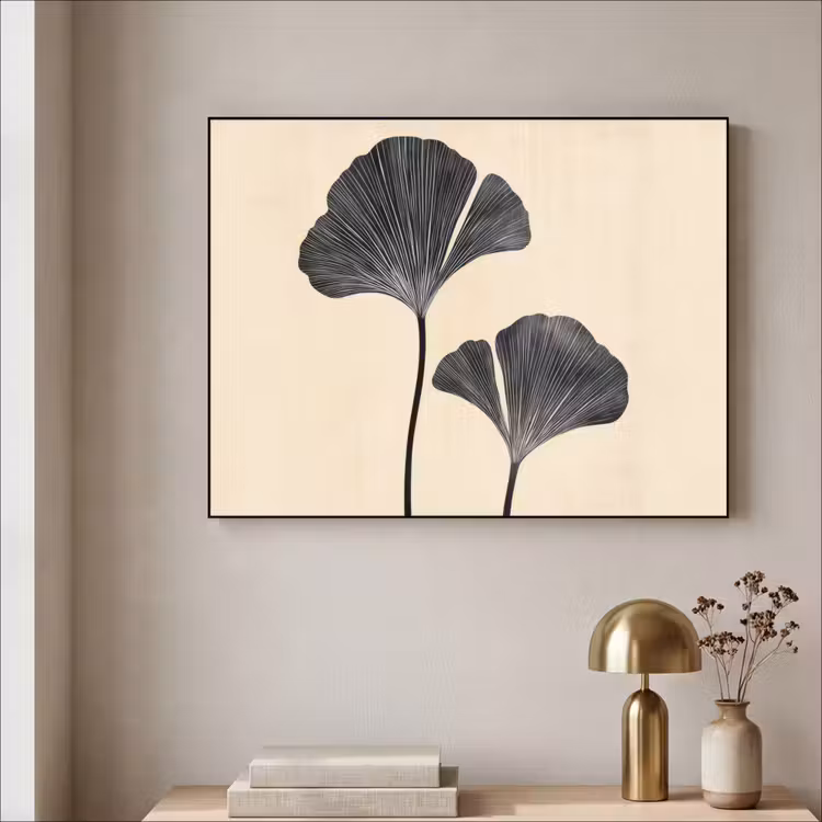 Bladeren - Minimalistisch - Zwart Textielframe zwart klein -sfeer2