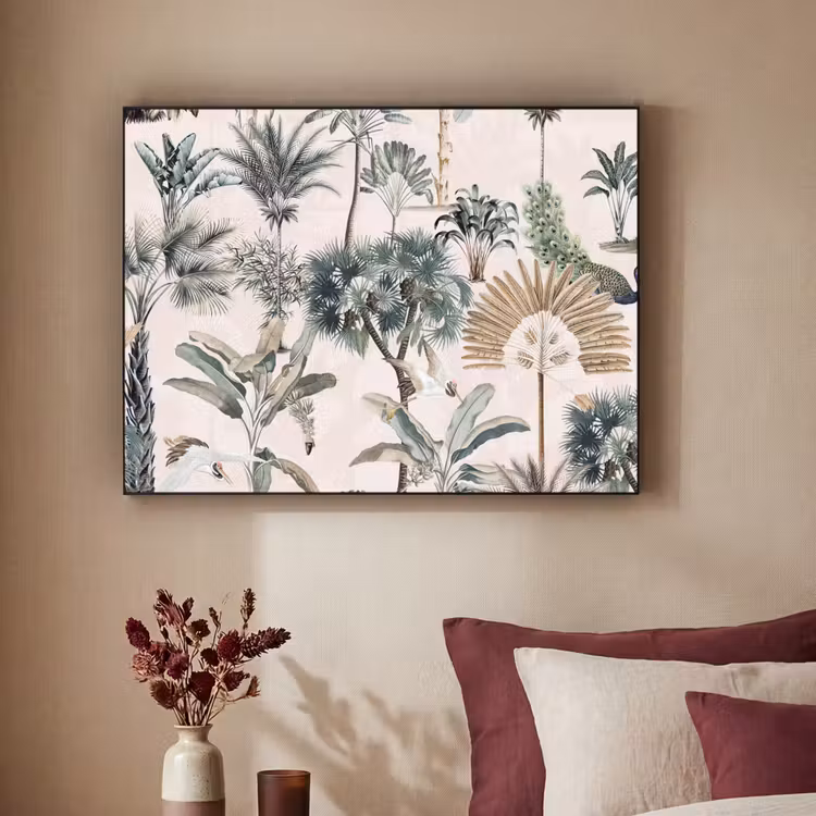 Bladeren - Monstera - Jungle - Tropical Textielframe zwart klein -sfeer1