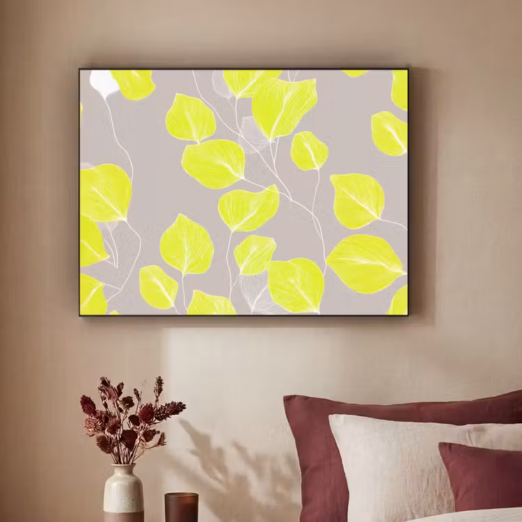 Bladeren - Neon - Geel - Lijnen Textielframe - compleet frame klein -sfeer1