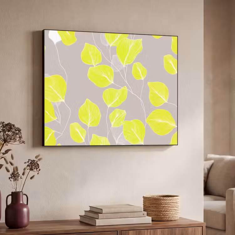 Bladeren - Neon - Geel - Lijnen Textielframe zwart klein -sfeer3