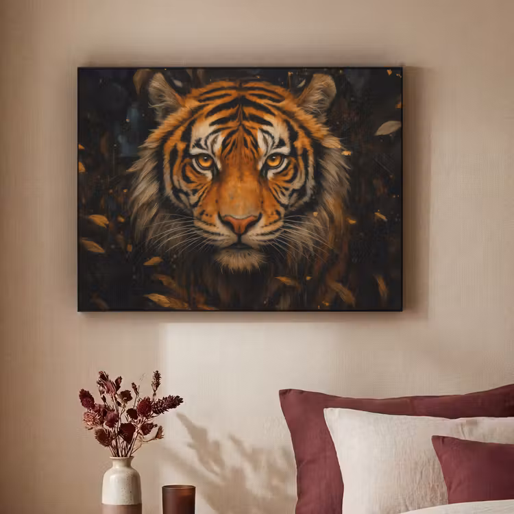 Bladeren - Tijger - Oranje Textielframe - compleet frame klein -sfeer1